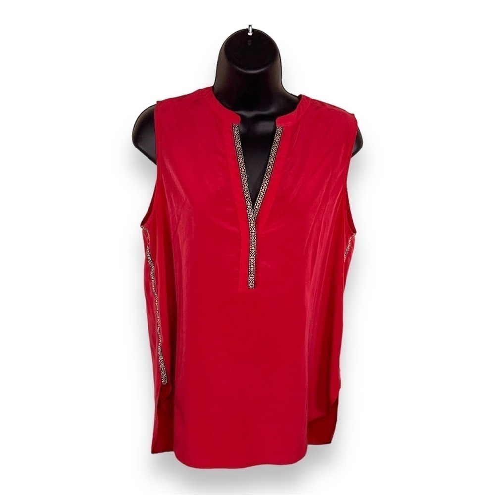XS ZOA CORAL REDORANGE BOHO SATIN SLEEVELESS TOP HENLEY COLORFUL LIGHTWEIGHT